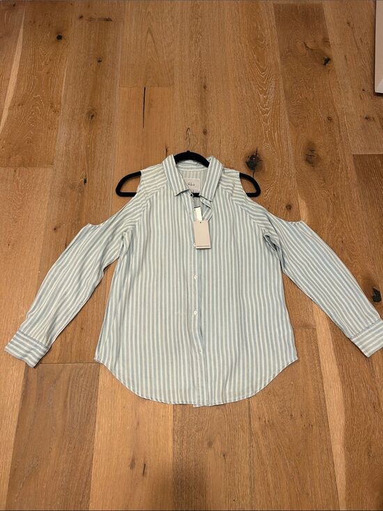 Rails Tops - NWT Rails Blue & White Striped Off The Shoulder Button Down Top, Size Medium